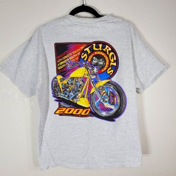 VTG Sturgis Motorcycle Rally 2000 60th Anniversary Graphic T-Shirt Large Gray - Picture 3 of 7